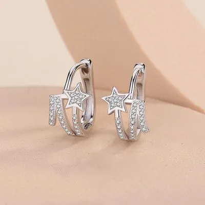 Khuyên Tai Bạc Nữ đính đá CZ Hình Ngôi Sao Băng LILI 054321 1
