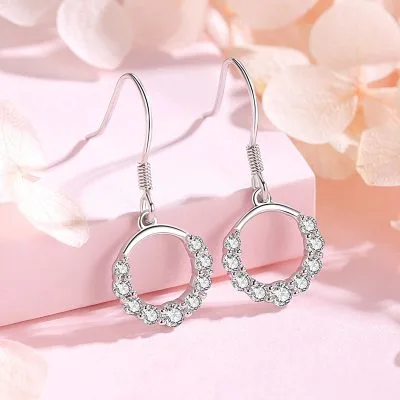 Khuyên Tai Bạc Nữ đính đá CZ Hình Tròn Cách điệu Edna LILI 054358 3