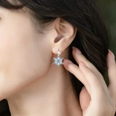Khuyên Tai Bạc Nữ đính đá CZ, Ngọc Trai Hình Bông Tuyết LILI 054404 5