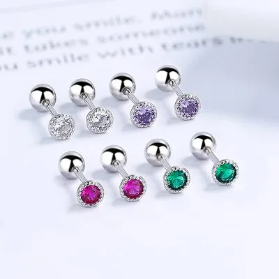 Khuyên Tai Bạc Nữ đính đá CZ Tròn đa Sắc Arianne LILI 054420 1