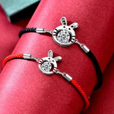 Lắc Tay Bạc Cặp đôi đính Kim Cương Moissanite Hình Thỏ Dễ Thương LILI 055067 1