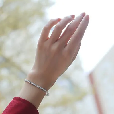 Lắc Tay Bạc Nữ Nam Tennis đính Kim Cương Moissanite Chuỗi đá Vuông LILI 054625 4
