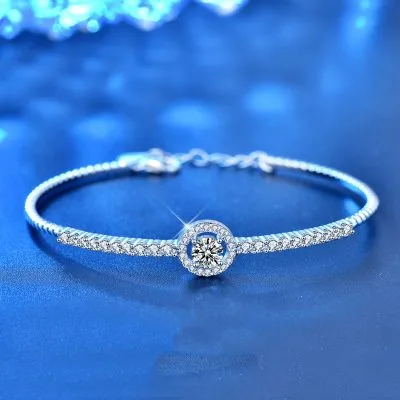 Vòng Tay Bạc Nữ Dạng Kiềng đính Kim Cương Moissanite Tròn Farah LILI 054678 1