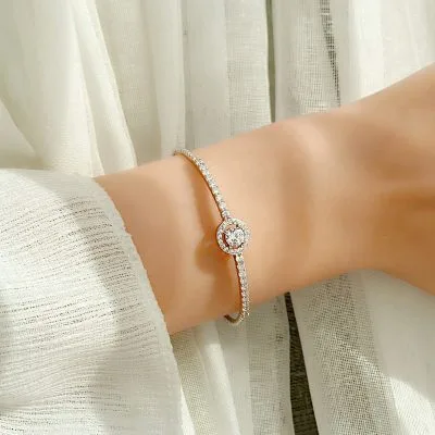 Vòng Tay Bạc Nữ Dạng Kiềng đính Kim Cương Moissanite Tròn Farah LILI 054678 3
