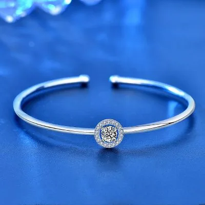 Vòng Tay Bạc Nữ Dạng Kiềng đính Kim Cương Moissanite Tròn LILI 054668 1