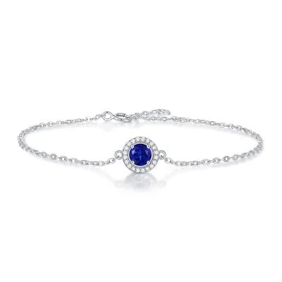 Lắc Tay Bạc Nữ đính đá CZ, Sapphire Hình Tròn Gemma LILI 063676 1