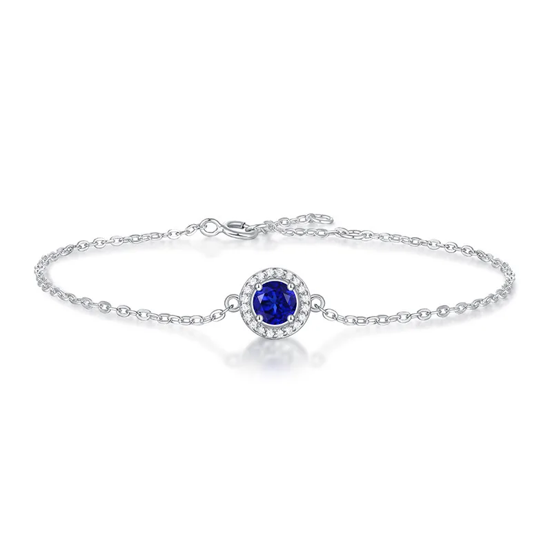 Lắc Tay Bạc Nữ đính đá CZ, Sapphire Hình Tròn Gemma LILI 063676 1