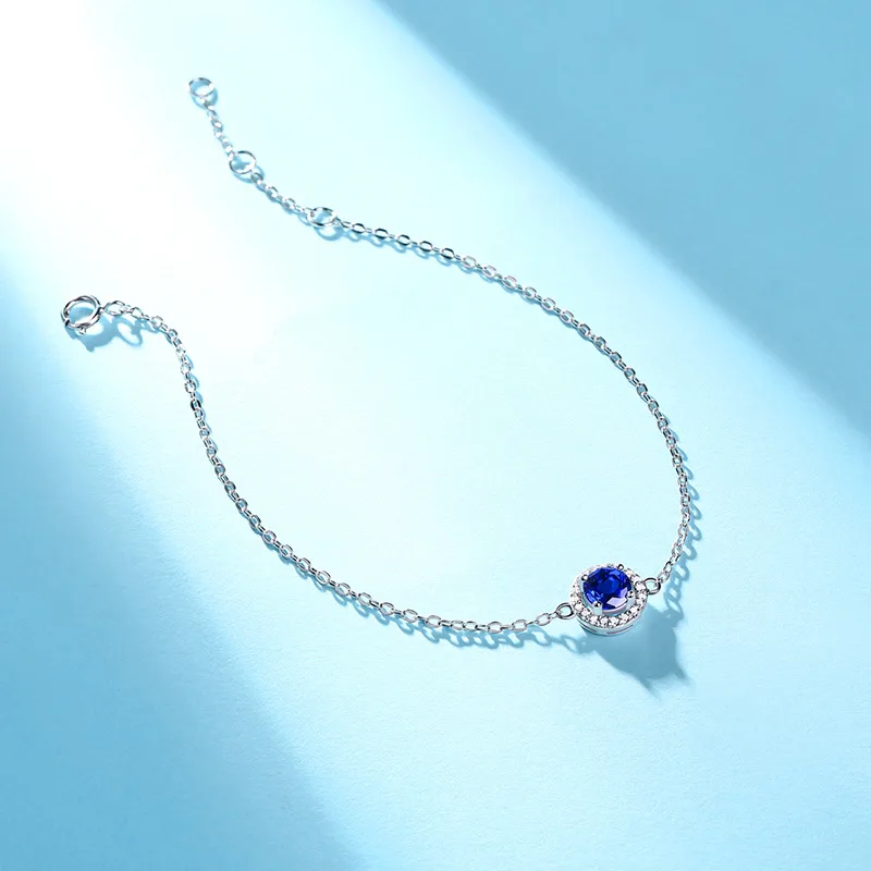 Lắc Tay Bạc Nữ đính đá CZ, Sapphire Hình Tròn Gemma LILI 063676 3