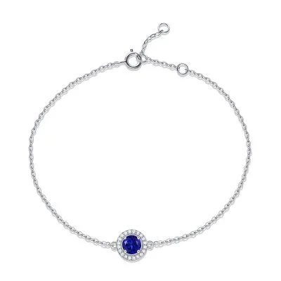 Lắc Tay Bạc Nữ đính đá CZ, Sapphire Hình Tròn Gemma LILI 063676 4