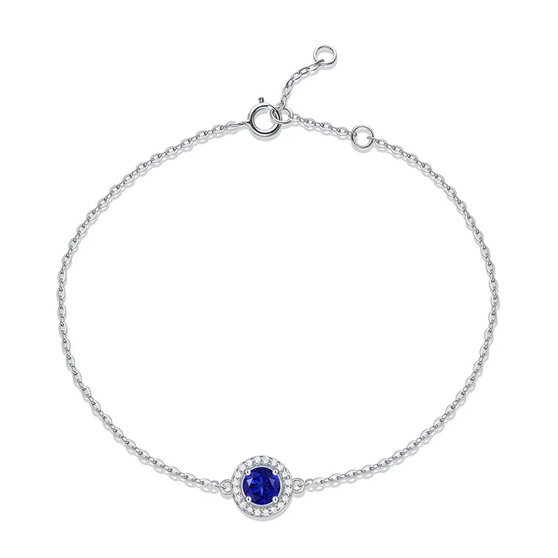 Lắc Tay Bạc Nữ đính đá CZ, Sapphire Hình Tròn Gemma LILI 063676 4