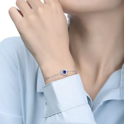 Lắc Tay Bạc Nữ đính đá CZ, Sapphire Hình Tròn Gemma LILI 063676 5
