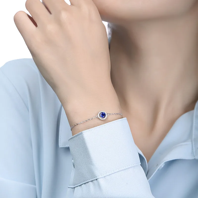 Lắc Tay Bạc Nữ đính đá CZ, Sapphire Hình Tròn Gemma LILI 063676 5