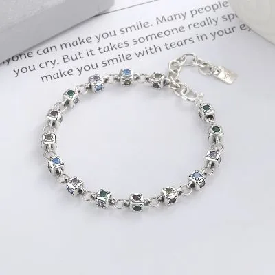 Lắc Tay Bạc Nữ đính đá CZ đa Sắc Hình Xúc Xắc Cá Tính LILI 063296 1