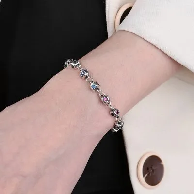 Lắc Tay Bạc Nữ đính đá CZ đa Sắc Hình Xúc Xắc Cá Tính LILI 063296 3