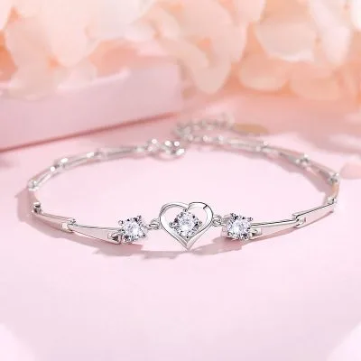 Lắc Tay Bạc Nữ đính đá CZ Hình Trái Tim Lillian LILI 061459 1
