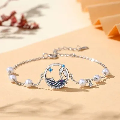 Lắc Tay Bạc Nữ đính đá CZ, Ngọc Trai Cá Vượt Vũ Môn Renata LILI 063731 5