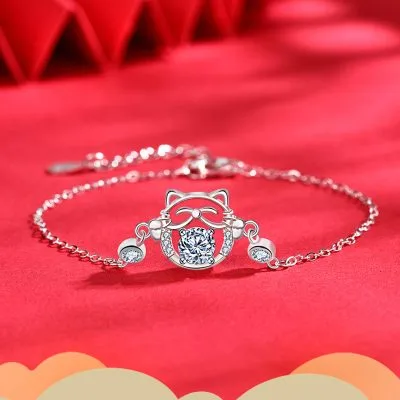 Lắc Tay Bạc Nữ đính Kim Cương Moissanite Mèo May Mắn Felicity LILI 063256 1
