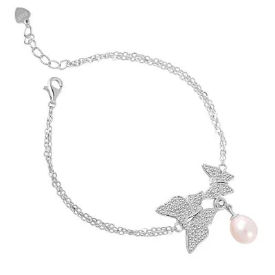 Lắc Tay Bạc Nữ đính đá CZ, Ngọc Trai Hồ điệp Alma LILI 066539 3