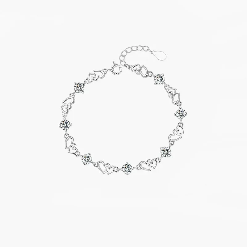 Lắc Tay Bạc Nữ đính đá CZ Trái Tim đôi Anaya LILI 066425 4