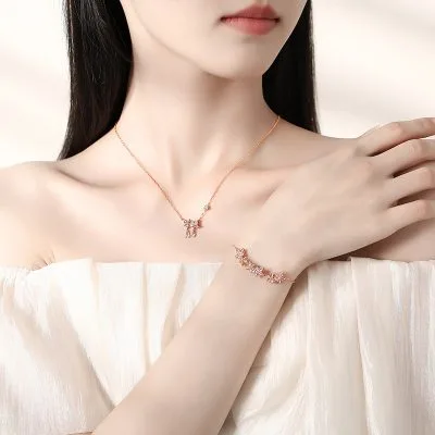 Lắc Tay Bạc Nữ đính đá CZ Vòng Hoa Hồng Vàng Ezra LILI 068234 3