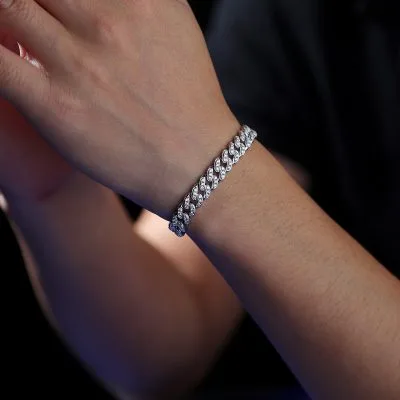 Lắc Tay Bạc Nữ Nam đính Kim Cương Moissanite Chuỗi Xích Cuban LILI 069214 4