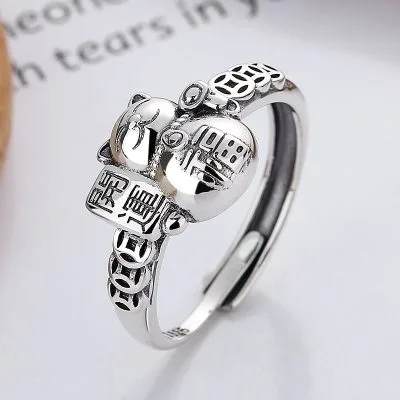Nhẫn Bạc Nữ Mèo Thần Tài May Mắn Serenity LILI 070848 2