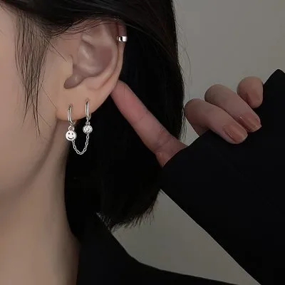 Bông Tai Bạc Nữ Cá Tính 2 Lỗ Tròn đeo 1 Bên Tai Hình Mặt Cười LILI 072756 2