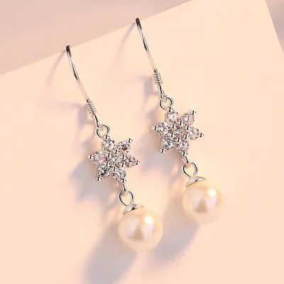Bông Tai Bạc Nữ đính đá CZ Ngôi Sao Ngọc Trai Mia LILI 072824 2