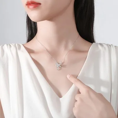 Dây Chuyền Bạc Nữ đính đá CZ Chiếc Nơ Xinh Monica LILI 074199 3