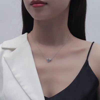 Dây Chuyền Bạc Nữ đính đá CZ Trái Tim Ghép đôi Nyra LILI 071614 3