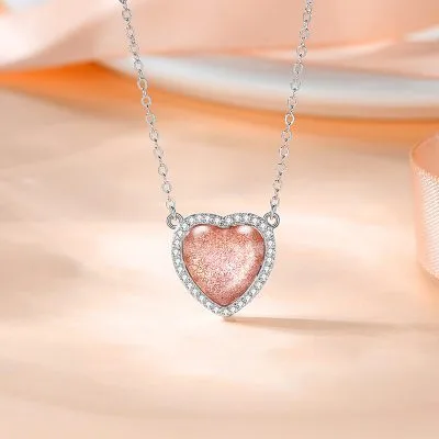 Dây Chuyền Bạc Nữ đính đá CZ Trái Tim Màu Hồng Amalia LILI 073833 1