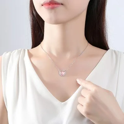 Dây Chuyền Bạc Nữ đính đá CZ Trái Tim Màu Hồng Amalia LILI 073833 2