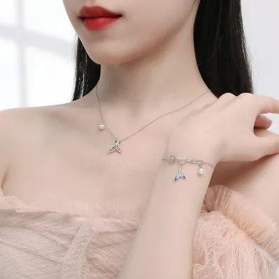 Vòng Cổ Bạc Nữ đính đá CZ Hình đuôi Cá Voi Marina LILI 071362 5