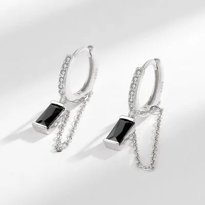 Bông Tai Bạc Unisex Nam Nữ Tròn đính đá CZ Lucca LILI 078615 2