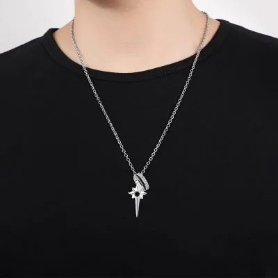 Dây Chuyền Bạc Nam đính đá CZ Nhẫn Kèm Ngôi Sao 6 Cánh Scott LILI 078646 2