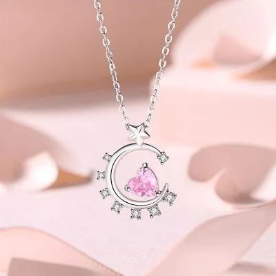 Dây Chuyền Bạc Nữ đính đá CZ Mặt Trăng ôm Trái Tim Anika LILI 075586 1