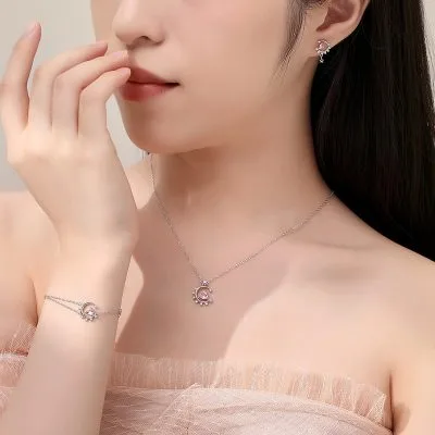 Dây Chuyền Bạc Nữ đính đá CZ Mặt Trăng ôm Trái Tim Anika LILI 075586 2