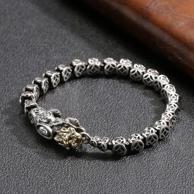 Lắc Tay Bạc Nam Dạng Chuỗi Kim Tiền Tỳ Hưu May Mắn Nico LILI 076700 1