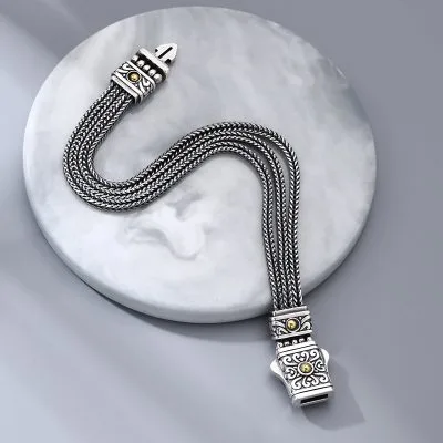 Lắc Tay Bạc Nam Dạng Chuỗi Mặt Hoa Văn Cách điệu Ellis LILI 078038 1
