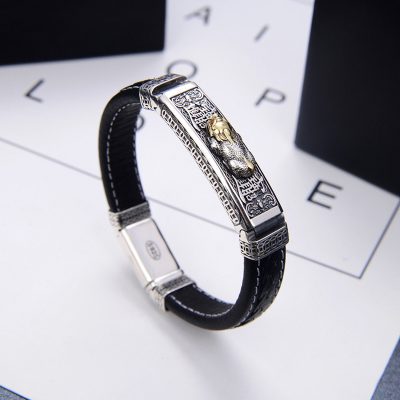 Lắc Tay Bạc Nam Dây Da Hình Tỳ Hưu LILI 077140 1