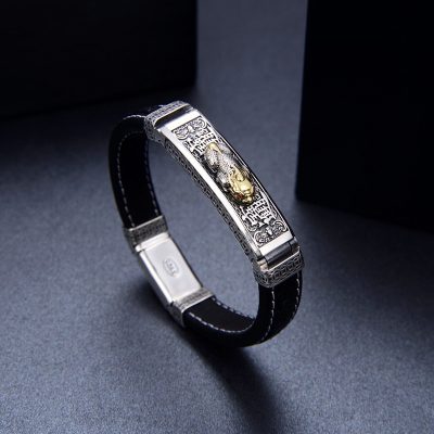 Lắc Tay Bạc Nam Dây Da Hình Tỳ Hưu LILI 077140 2