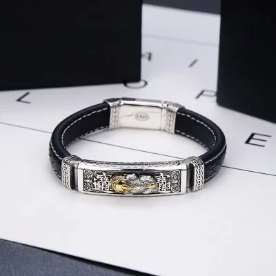 Lắc Tay Bạc Nam Dây Da Hình Tỳ Hưu LILI 077140 4