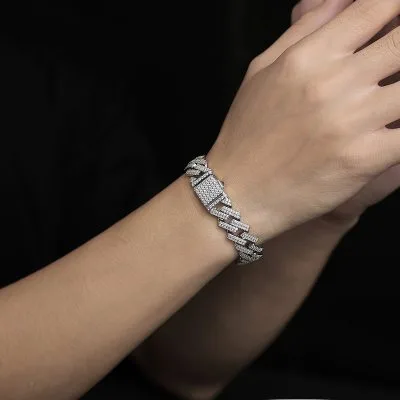 Lắc Tay Bạc Nữ Nam Cuban đính Kim Cương Moissanite Miguel LILI 076498 3