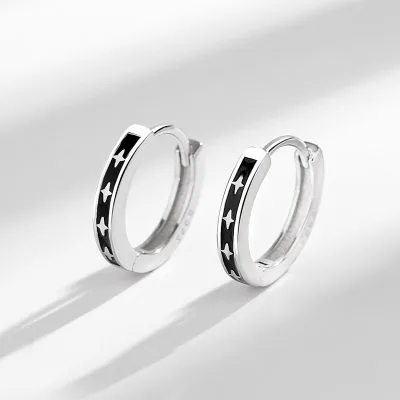 Bông Tai Bạc Unisex Nam Nữ Tròn ánh Sao Evander LILI 079953 1