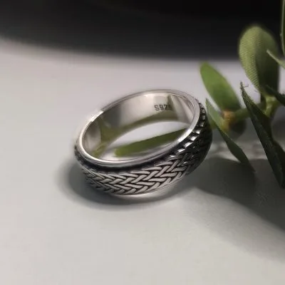 Nhẫn Bạc Nam Hình Chuỗi đan Nhau Amos LILI 079178 2
