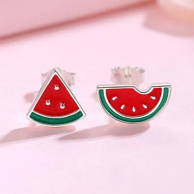 Bông Tai Bạc Nữ Bất đối Xứng Hình Dưa Hấu đỏ Mallory LILI 092464 1