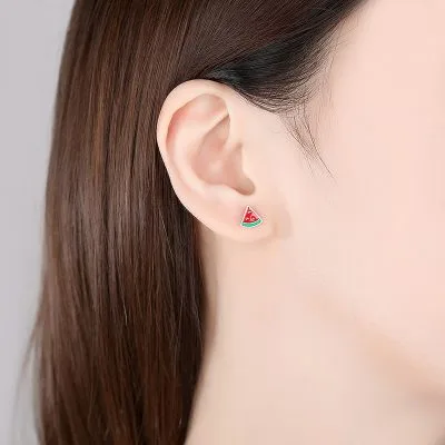 Bông Tai Bạc Nữ Bất đối Xứng Hình Dưa Hấu đỏ Mallory LILI 092464 4