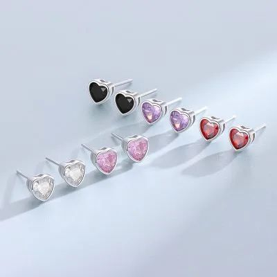 Bông Tai Bạc Nữ Cỡ Nhỏ Mini đính đá CZ Hình Trái Tim Katie LILI 090880 2