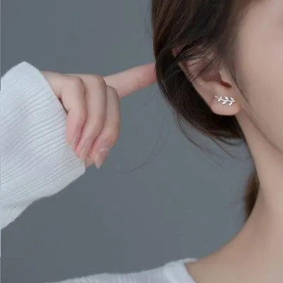 Bông Tai Bạc Nữ đính đá CZ Cành Lá Nhỏ Bailey LILI 091109 2
