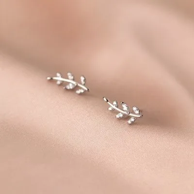 Bông Tai Bạc Nữ đính đá CZ Cành Lá Nhỏ Bailey LILI 091109 3